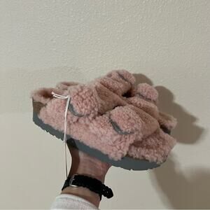 Birkenstock Arizona Big Buckle Shearling Slide Sandal Teddy Crystal Rose NEW 39